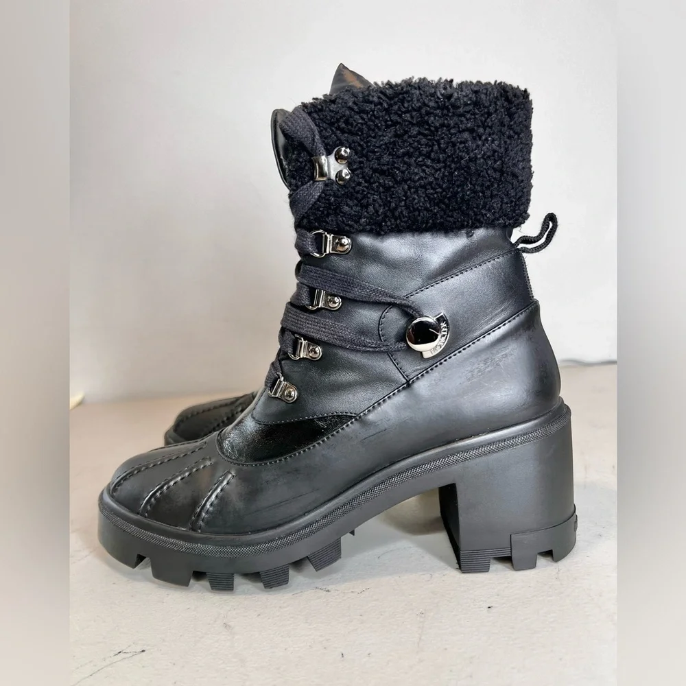 Moncler Corinne Leather And Faux Shearling Trimmed Black Boots Size 9